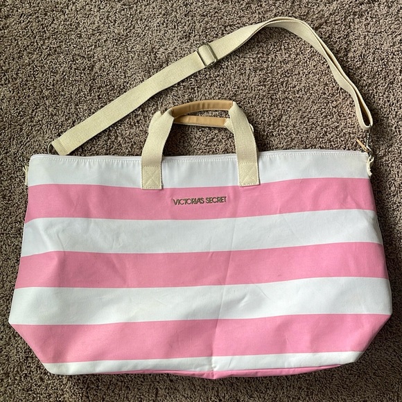 Victoria's Secret Handbags - Pink/white Victoria’s Secret LARGE Travel Bag! Preloved & used. See all photos!!
